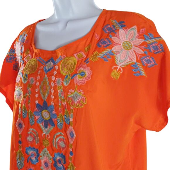 NWT Solitaire Orange Embroidered Boho Blouse L Festival Floral Artisan Peasant - Picture 4 of 8